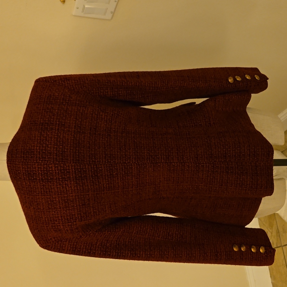 Commense Rich Burgundy Blazer with Gold Buttons - Picture 2 of 5